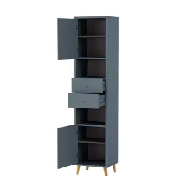 Badezimmer Hochschrank in Petrol Blau & Eiche - Matrera