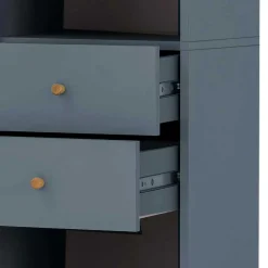 Badezimmer Hochschrank in Petrol Blau & Eiche - Matrera