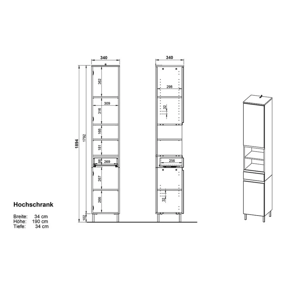 Badezimmer Hochschrank zweifarbig - Aspariavo