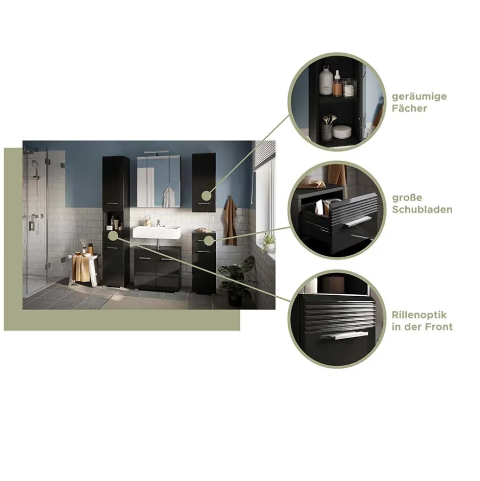 Badezimmer Möbelblock in Schwarz - Culina (fünfteilig)
