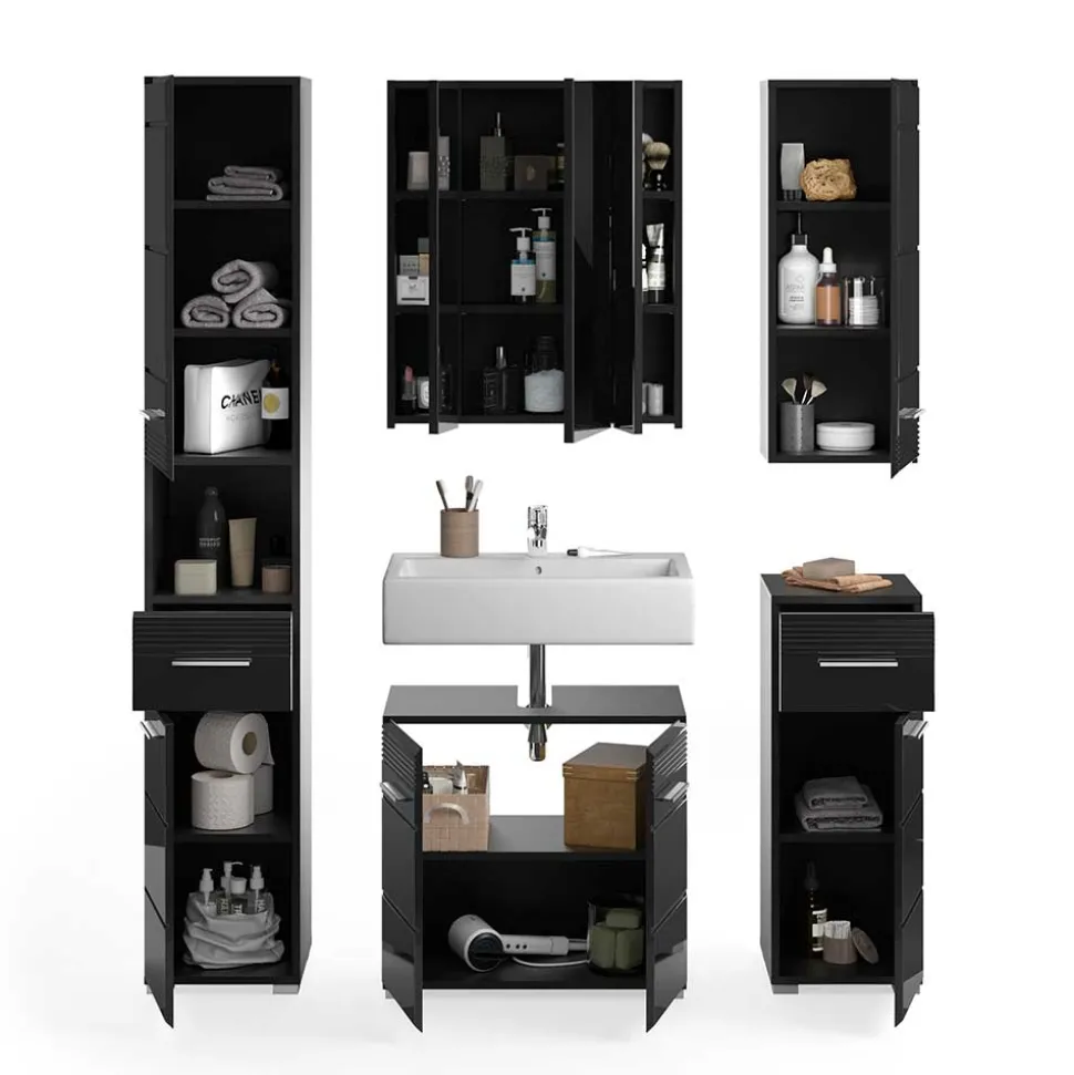 Badezimmer Möbelblock in Schwarz - Culina (fünfteilig)