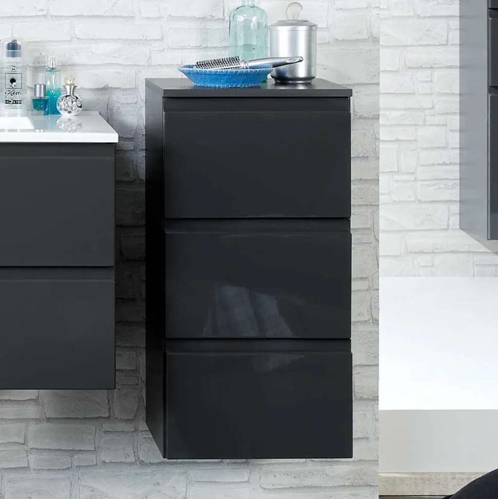 Badezimmer Möbelset Blaxin in Anthrazit Hochglanz (fünfteilig)