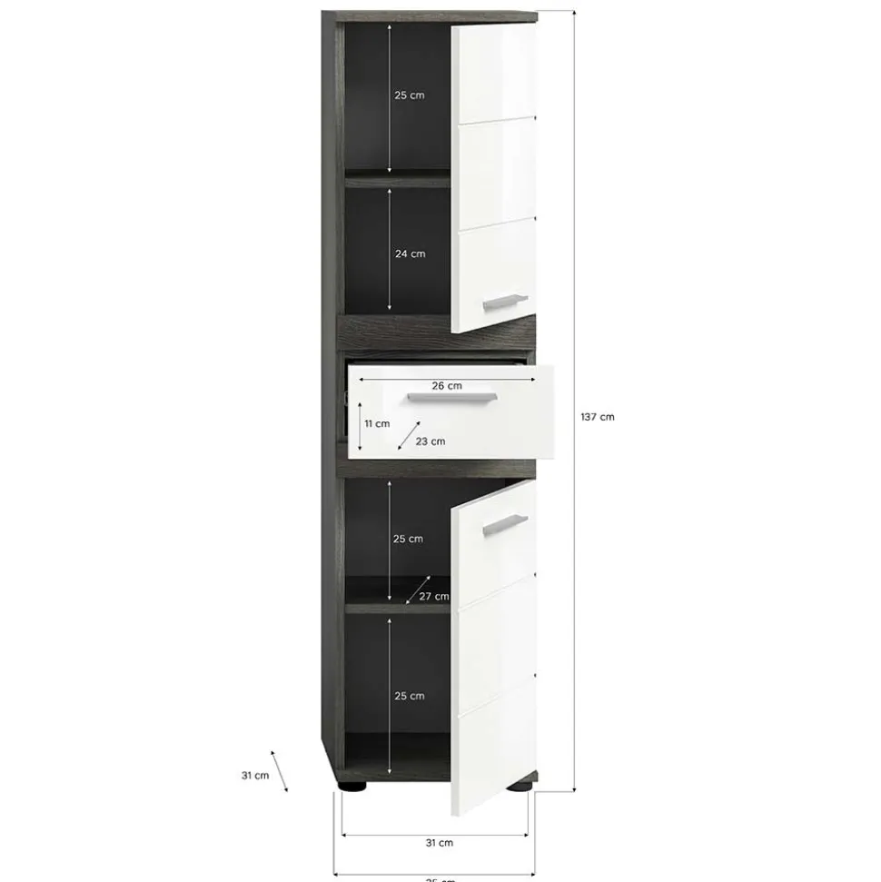Badezimmer Midischrank in Weiß Hochglanz - Chapan