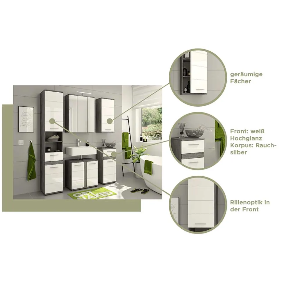 Badezimmer Midischrank in Weiß Hochglanz - Chapan