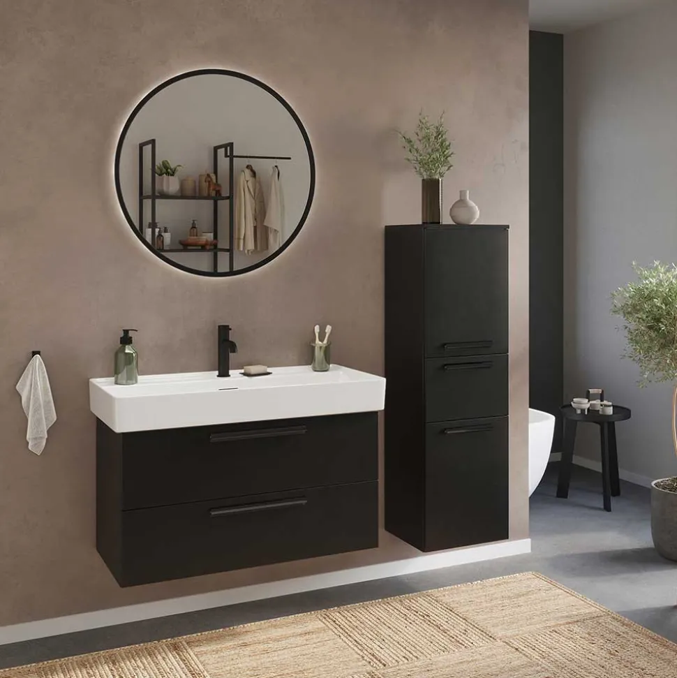 Badezimmer Midischrank in Schwarz - Ostoro