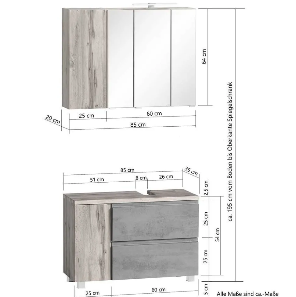 Badezimmer Schrankset modern - Mia (dreiteilig)