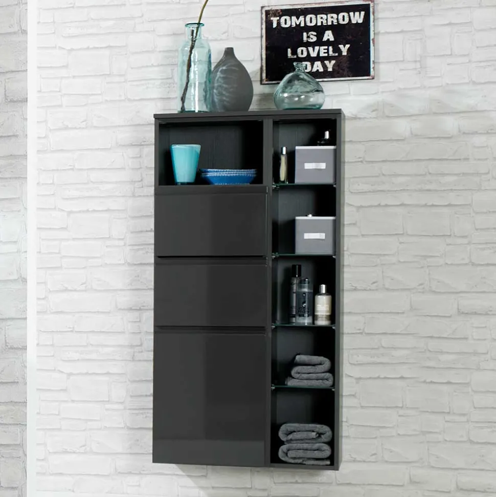 Badezimmer Seitenschrank Blaxin in Anthrazit Hochglanz