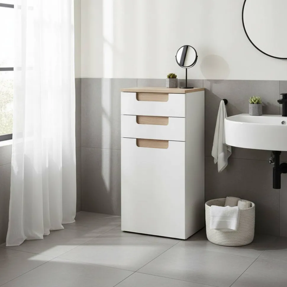 Badezimmer Seitenschrank Tymos in Weiß Hochglanz