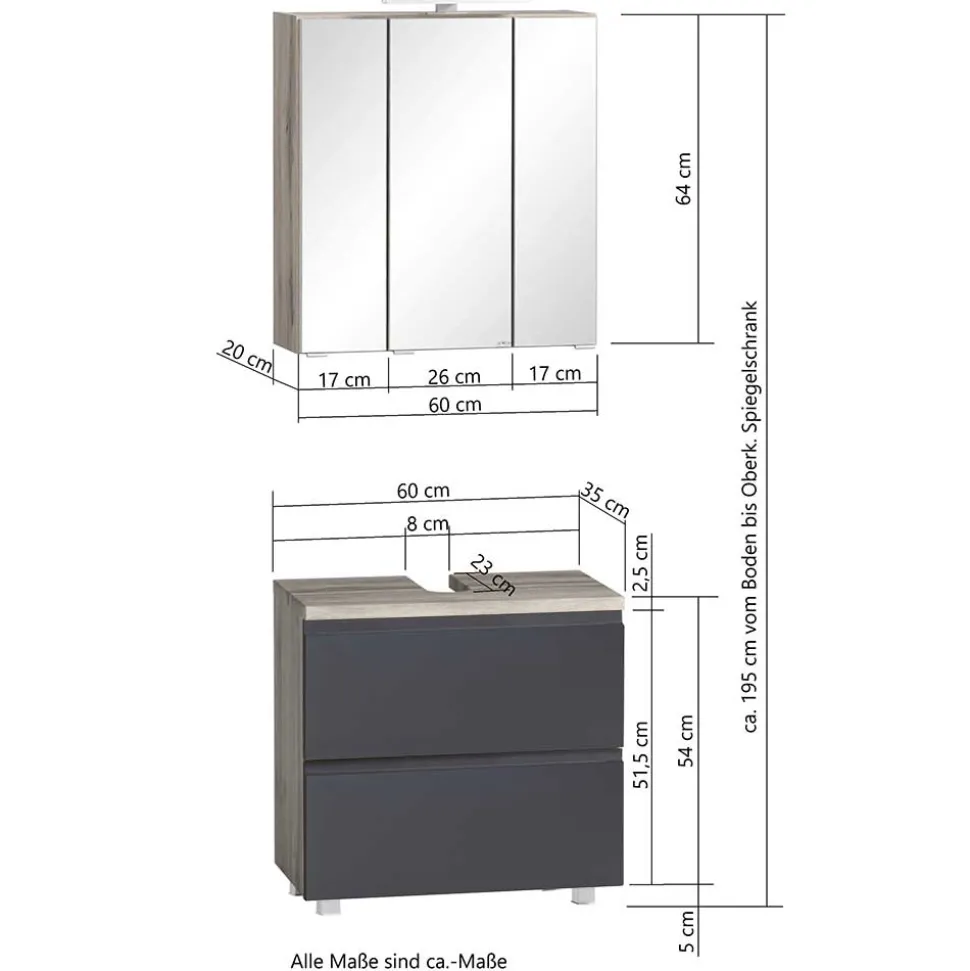 Badezimmer Waschplatz in mattem Grau - Jambi (zweiteilig)