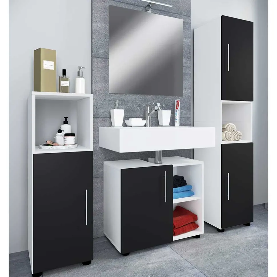Badezimmermöbel Set in Weiß und Schwarz - Cranies (vierteilig)