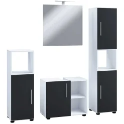 Badezimmermöbel Set in Weiß und Schwarz - Cranies (vierteilig)