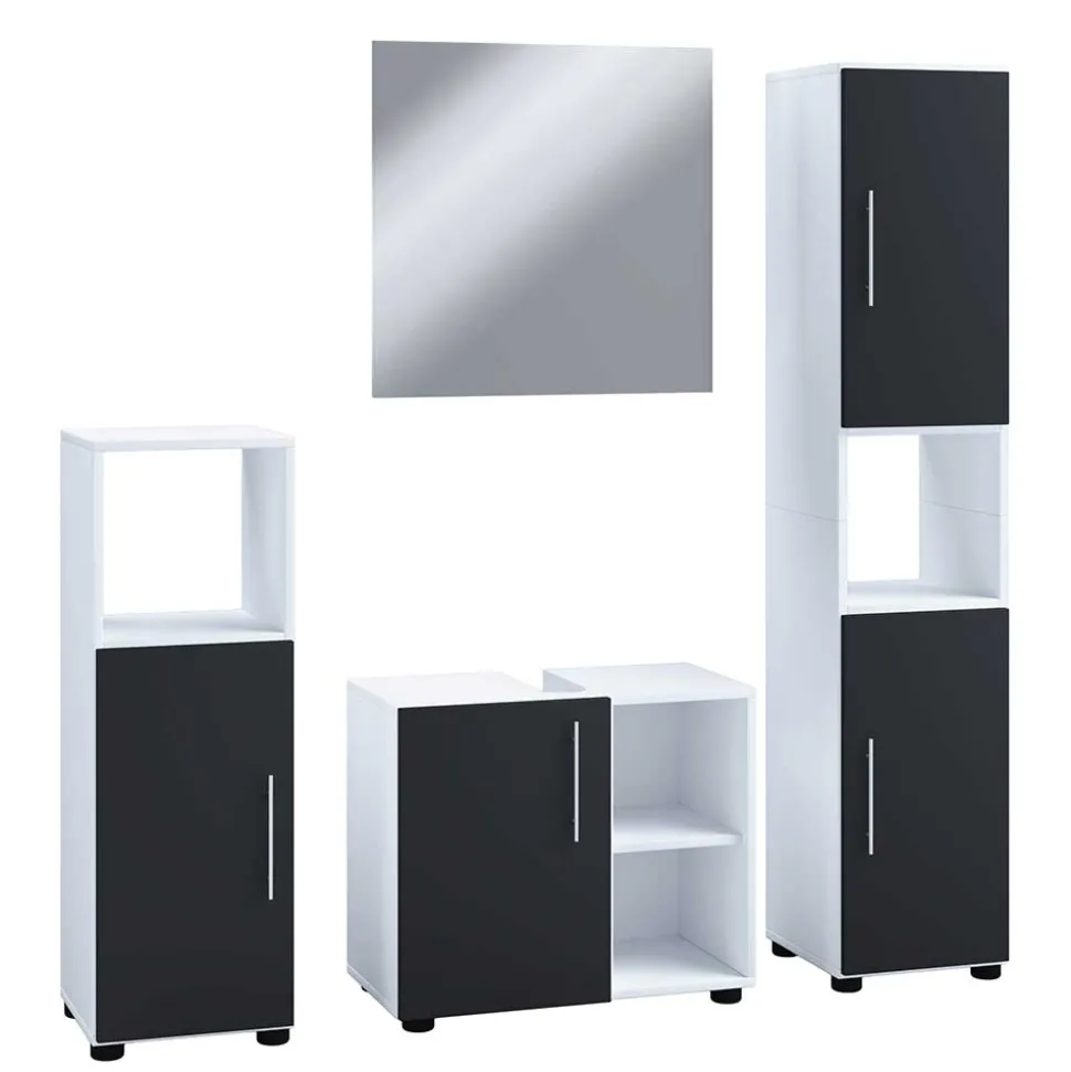 Badezimmermöbel Set in Weiß und Schwarz - Cranies (vierteilig)