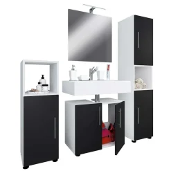Badezimmermöbel Set in Weiß Schwarz - Cranies I (vierteilig)