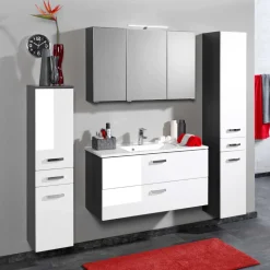 Badezimmermöbel Set Tiamos in Weiß Hochglanz (vierteilig)