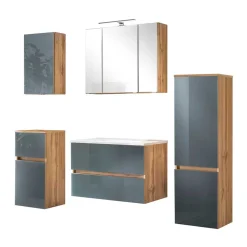 Badmöbel Kombination in Grau Glas - Anviletca (fünfteilig)