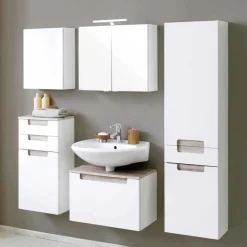 Badmöbel Komplettset Tymos in Eiche Weiß (fünfteilig)