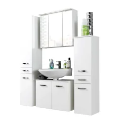 Badmöbel Set Sagunis in Hochglanz Weiß (vierteilig)