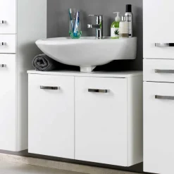 Badmöbel Set Sagunis in Hochglanz Weiß (vierteilig)