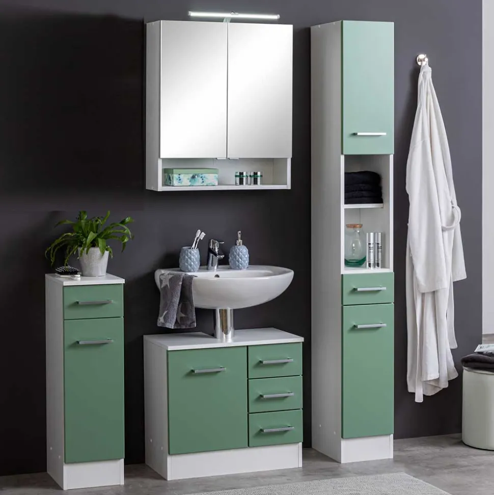 Badmöbelprogramm Set in Grün - Loenixa (vierteilig)