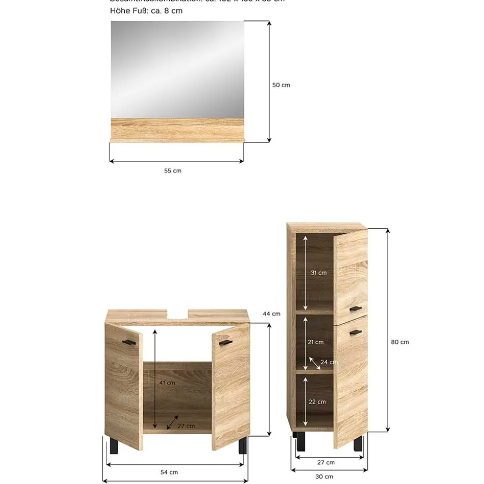 Badmöbel-Set in Sonoma-Eiche - Hoxtona (dreiteilig)