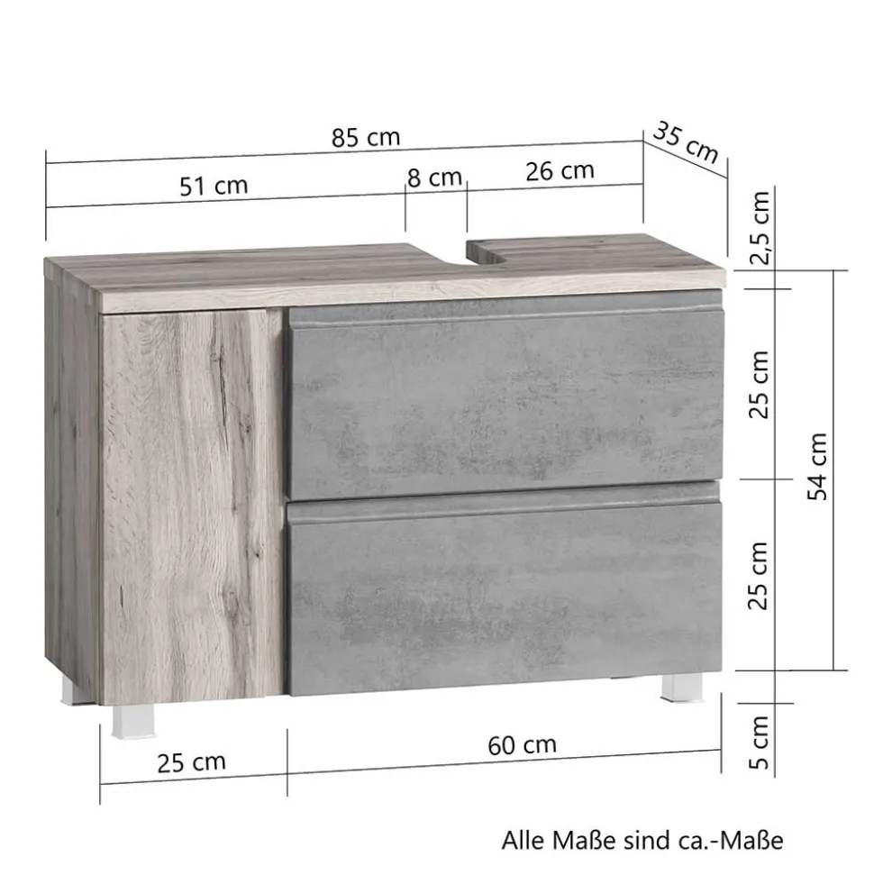Badschrank für Waschbecken in der Größe 85x59x35 cm - Eight