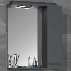 Badspiegel mit Seitenschrank & Ablage & LED Licht - Idamoro