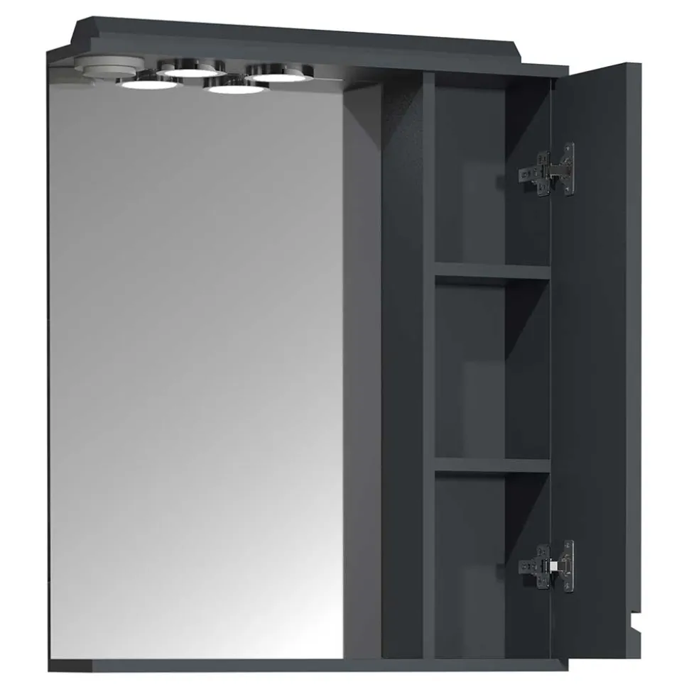 Badspiegel mit Seitenschrank & Ablage & LED Licht - Idamoro