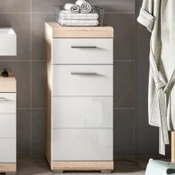 Badunterschrank in Weiß HG & Sonoma Eiche - Calbanyara