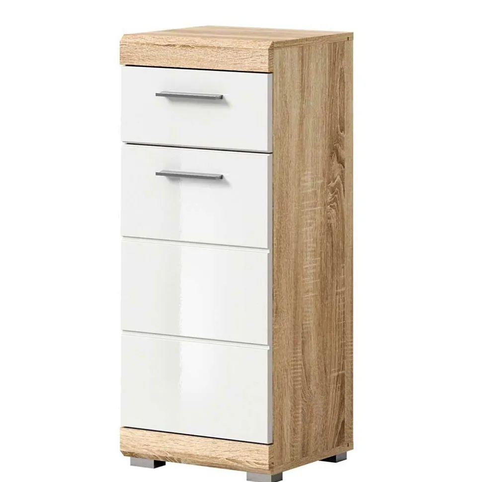 Badunterschrank in Weiß HG & Sonoma Eiche - Calbanyara