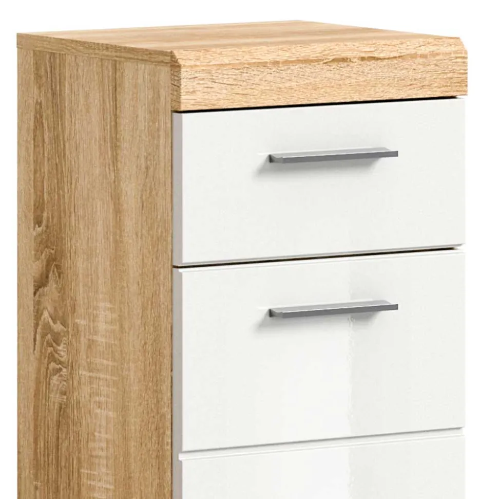 Badunterschrank in Weiß HG & Sonoma Eiche - Calbanyara