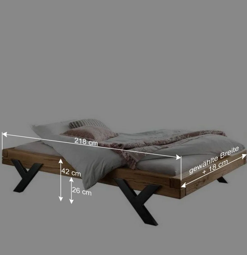 Balkenbett aus Eichenholz ohne Kopfteil - Rovina