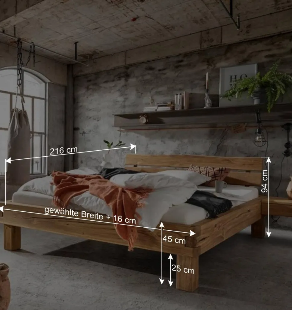 Balkenbett mit Naturkanten Kopfteil - Blevos