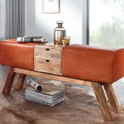 Bank in Turnbock Optik aus braunem Leder - Maestoso