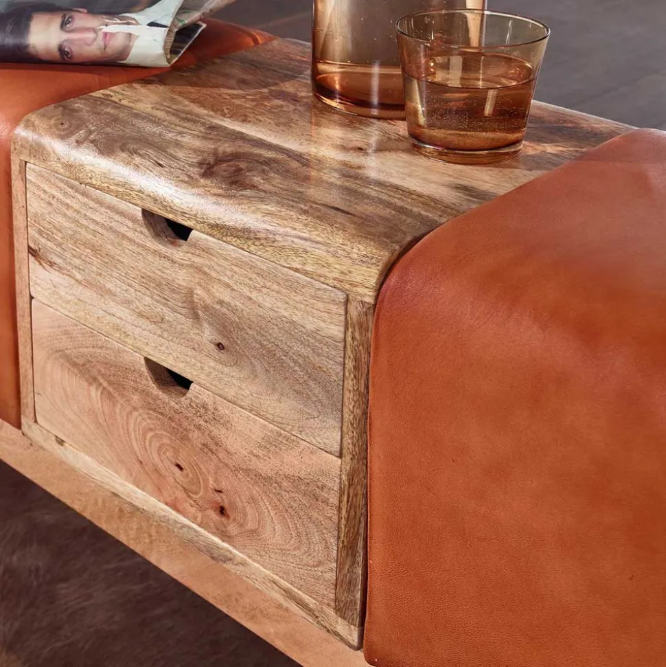 Bank in Turnbock Optik aus braunem Leder - Maestoso