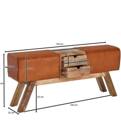 Bank in Turnbock Optik aus braunem Leder - Maestoso
