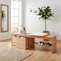 Bank mit Schuhablage & Kisten aus Buche - Shimousa