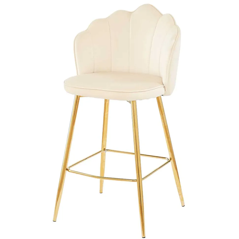 Barhocker mit Muschel-Lehne in Beige - Grovossa (2er Set)