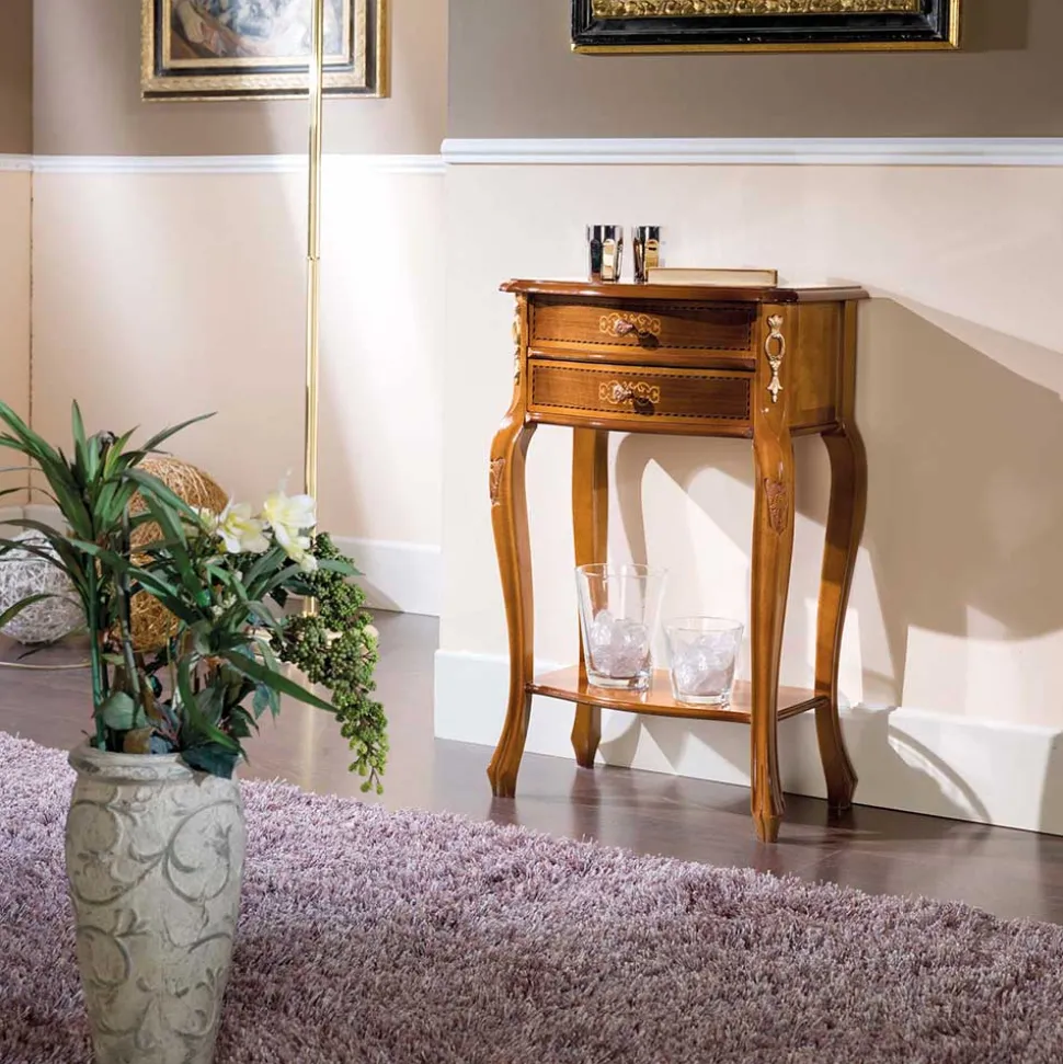 Barock Beistelltisch mit 2 Schubladen Natale in Nussbaumfarben