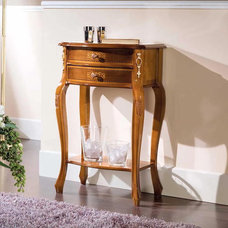 Barock Beistelltisch mit 2 Schubladen Natale in Nussbaumfarben