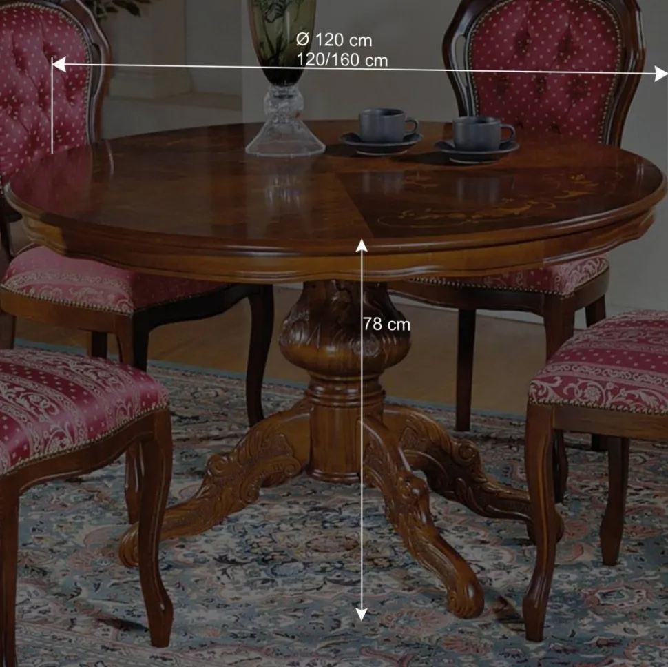 Barock Essgruppe mit Tisch rund Magari & 4 Polsterstühlen Rot (fünfteilig)