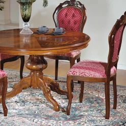 Barock Essgruppe mit Tisch rund Magari & 4 Polsterstühlen Rot (fünfteilig)