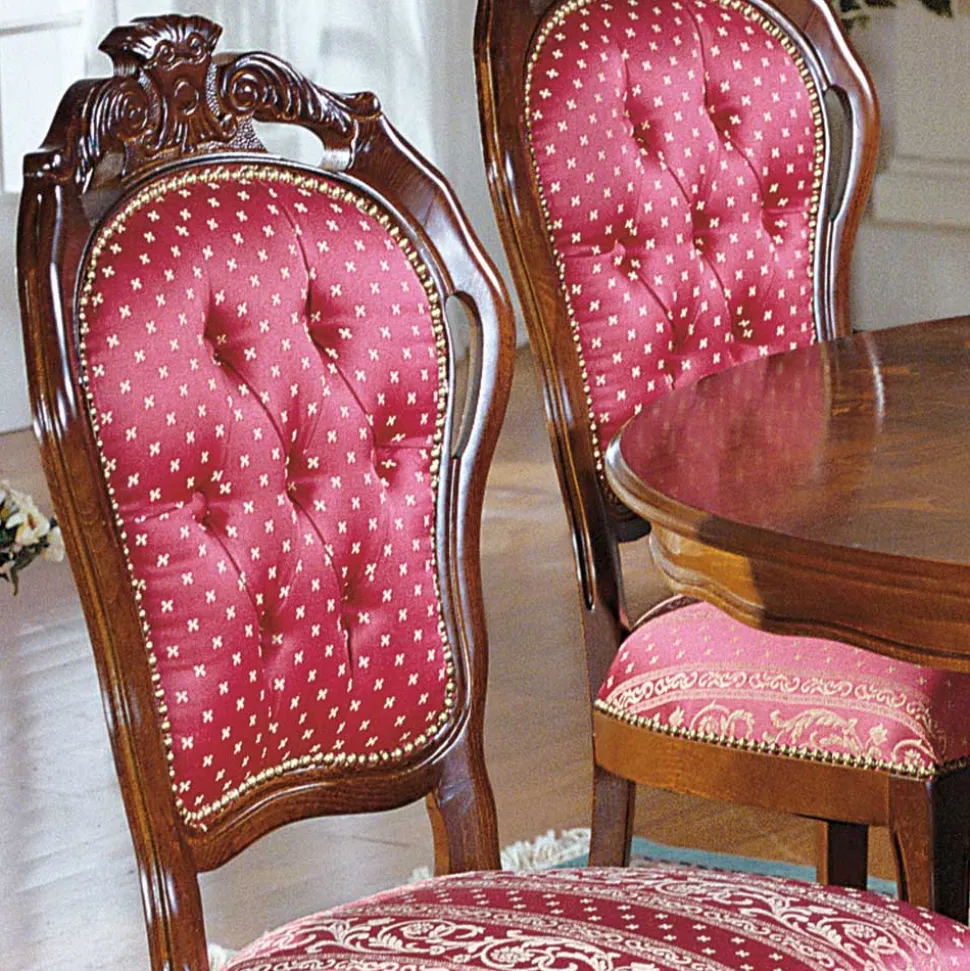 Barock Essgruppe mit Tisch rund Magari & 4 Polsterstühlen Rot (fünfteilig)