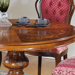 Barock Essgruppe mit Tisch rund Magari & 4 Polsterstühlen Rot (fünfteilig)