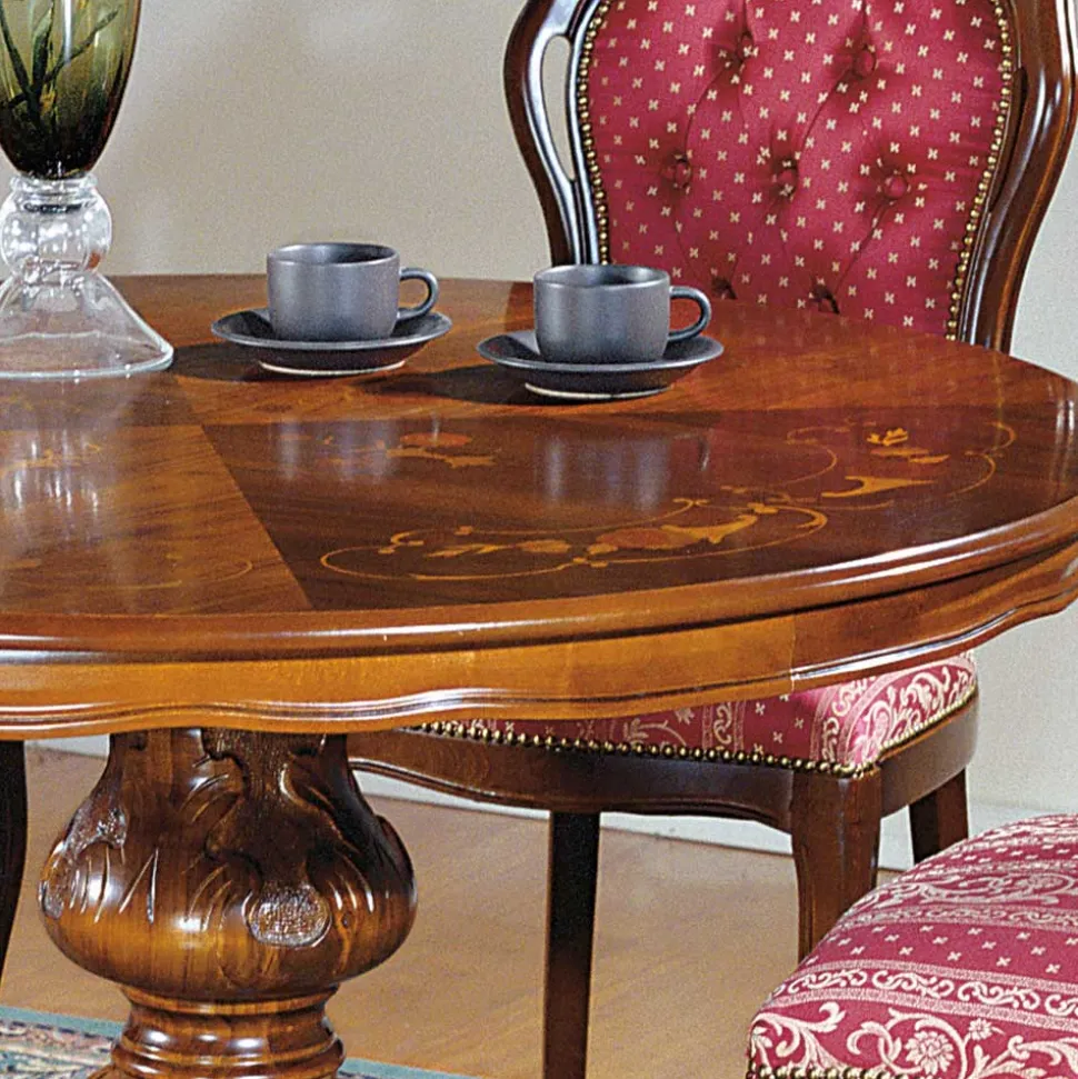 Barock Essgruppe mit Tisch rund Magari & 4 Polsterstühlen Rot (fünfteilig)