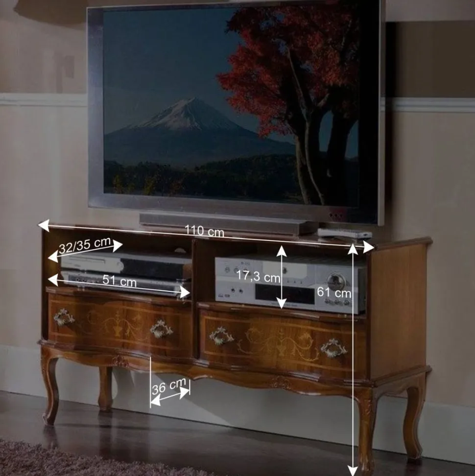 Barock Fernseh Tisch mit 2 Schubladen Agosto & 2 Fächern