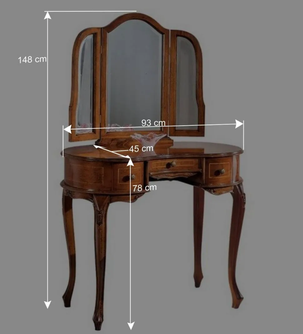 Barock Frisierkommode mit Spiegel Agosto in Nussbaum