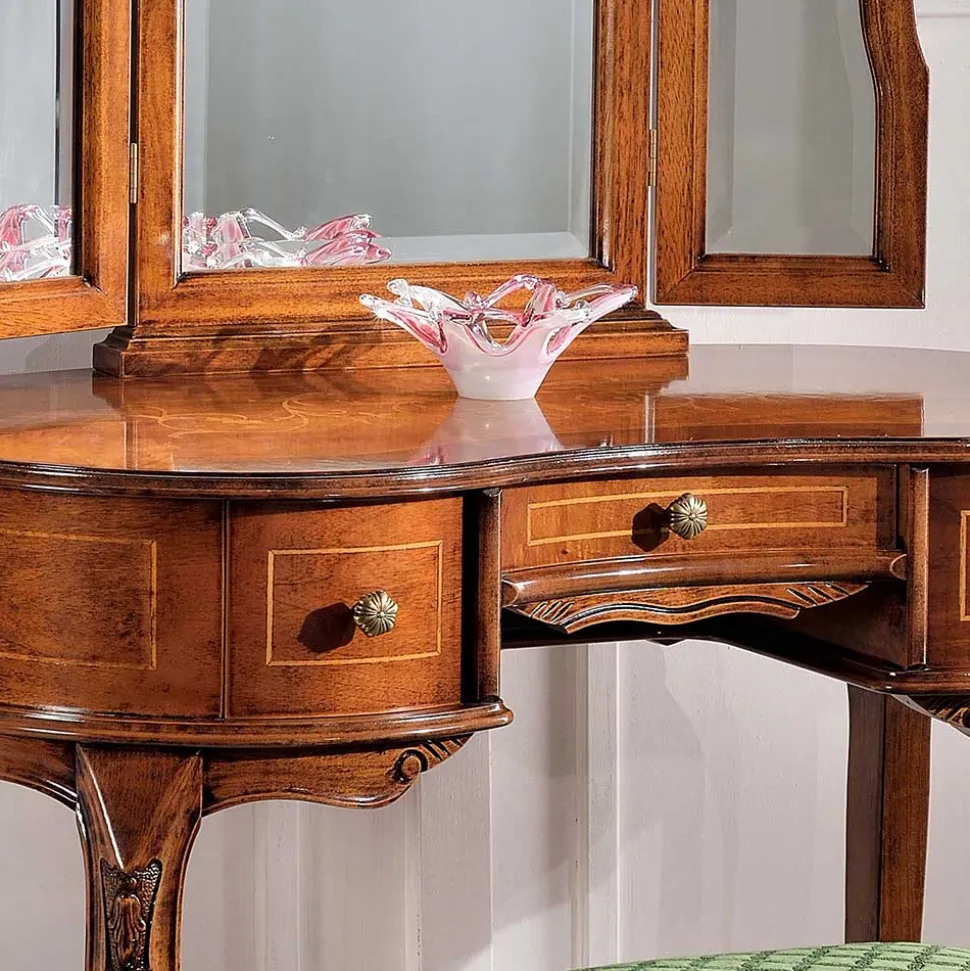 Barock Frisierkommode mit Spiegel Agosto in Nussbaum