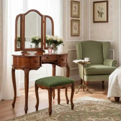 Barock Frisiertisch mit Hocker Agosto in Nussbaum (zweiteilig)