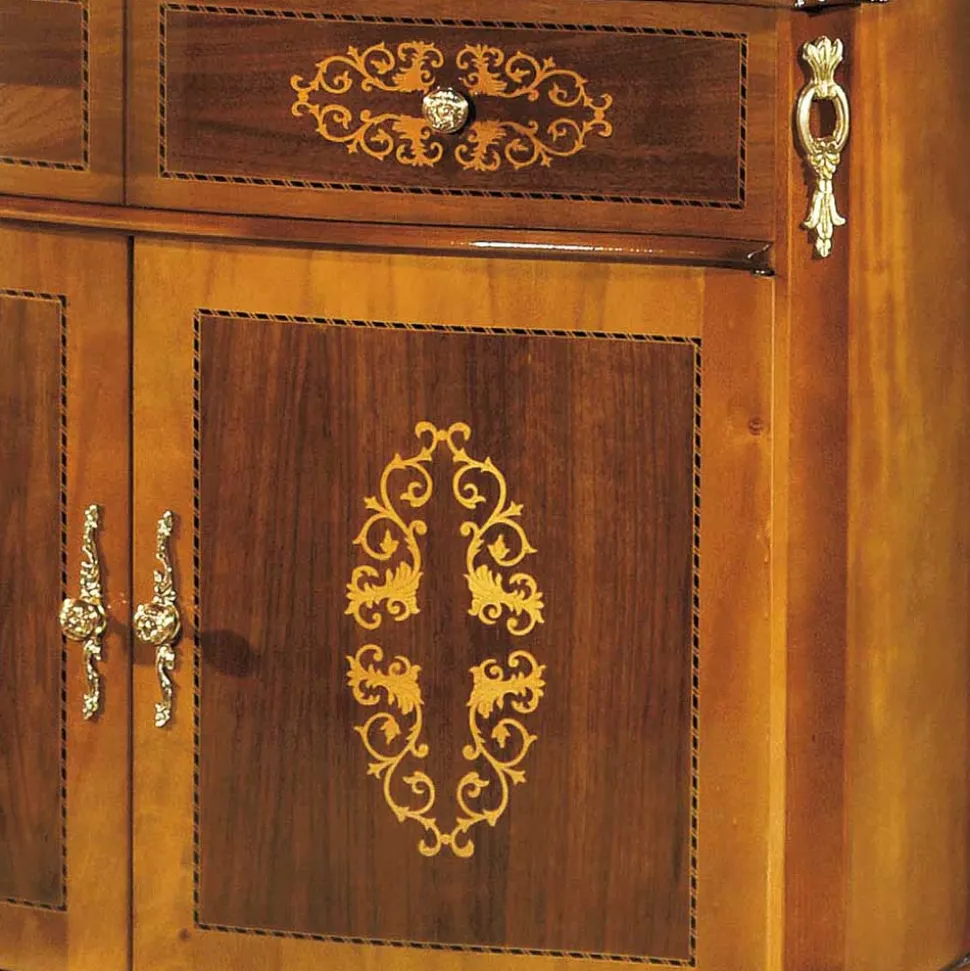 Barock Kommode mit Intarsien Natale in Nussbaumfarben