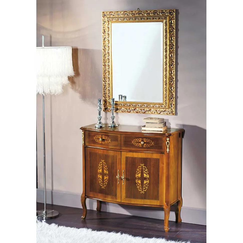 Barock Kommode mit Intarsien Natale in Nussbaumfarben